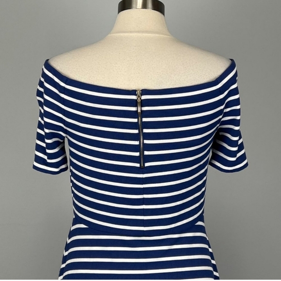 White House Black Market Off The Shoulder Striped Dress Blue White size Medium - Picture 9 of 16